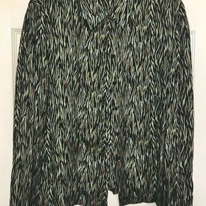 JOSEPHINE CHAUS WOMEN’S 100% SILK GREEN & BLACK ZEBRA PRINT BUTTON UP BLOUSE 14